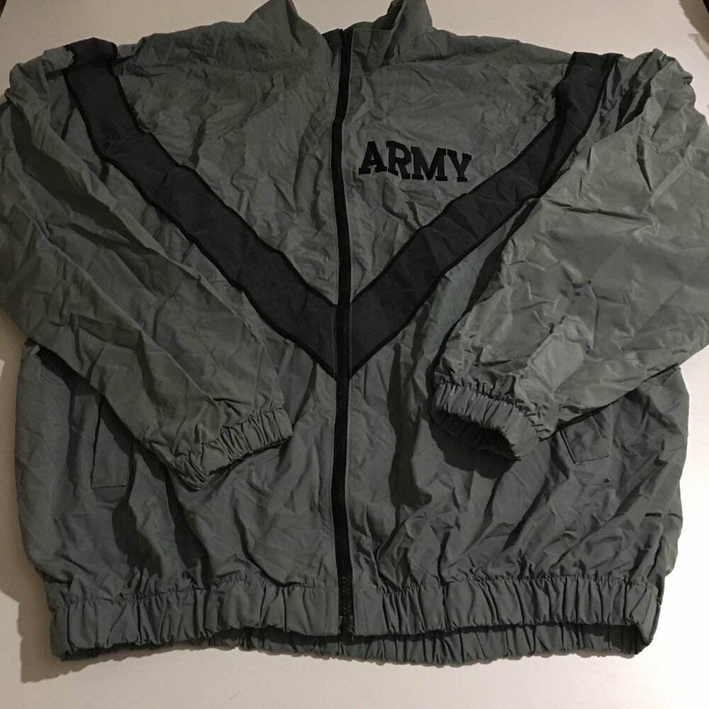 JWOD SkilCraft Army PFU Physical Fitness Mens Large Long Gray Windbreaker Jacket